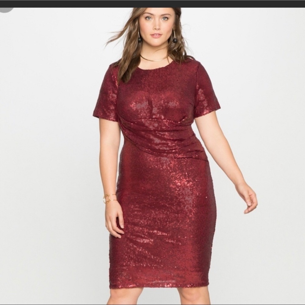 Eloquii matte red sequin midi cocktail evening dress short sleeve